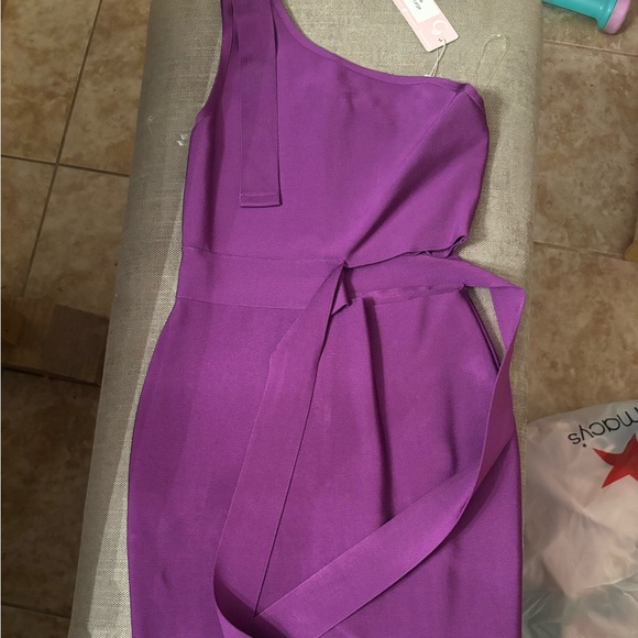 Purple Bandage/Spandex Cocktail Dress with Cutouts - Picture 2 of 6